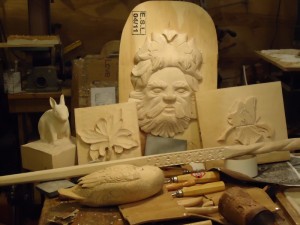 student carvings in progress